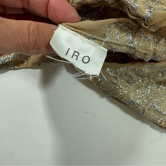 IRO Sheer V Neck Peplum Blouse Long Sleeve Beige Silver - Picture 3 of 8